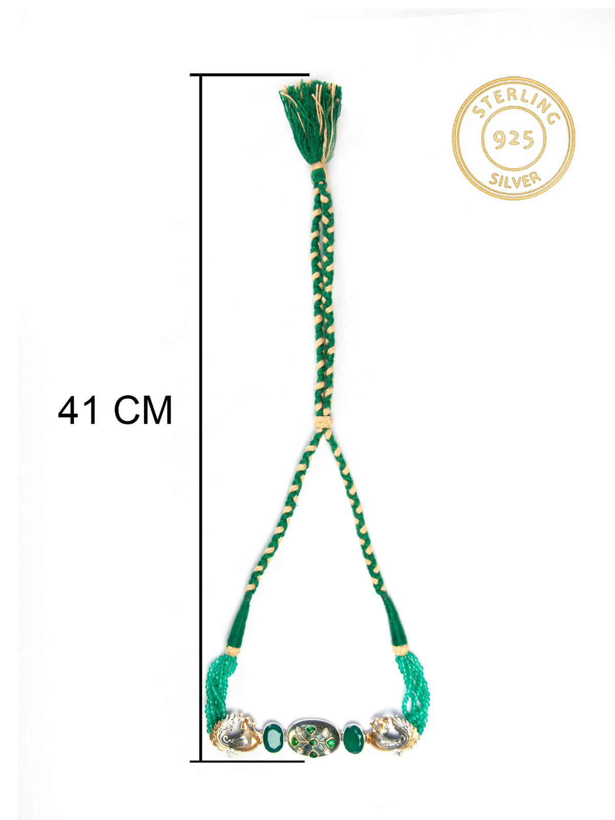 Fusion Green Bird Choker: 925 Silver with Labradorite Kundan Gemstone view 6