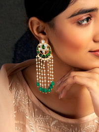 Swarna Moti Chaandbali: 925 Sterling Silver Gold Plated with Green and White Kundan view 4