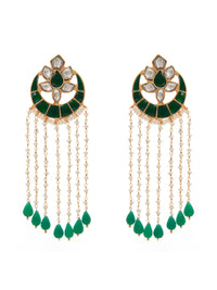 Swarna Moti Chaandbali: 925 Sterling Silver Gold Plated with Green and White Kundan view 2