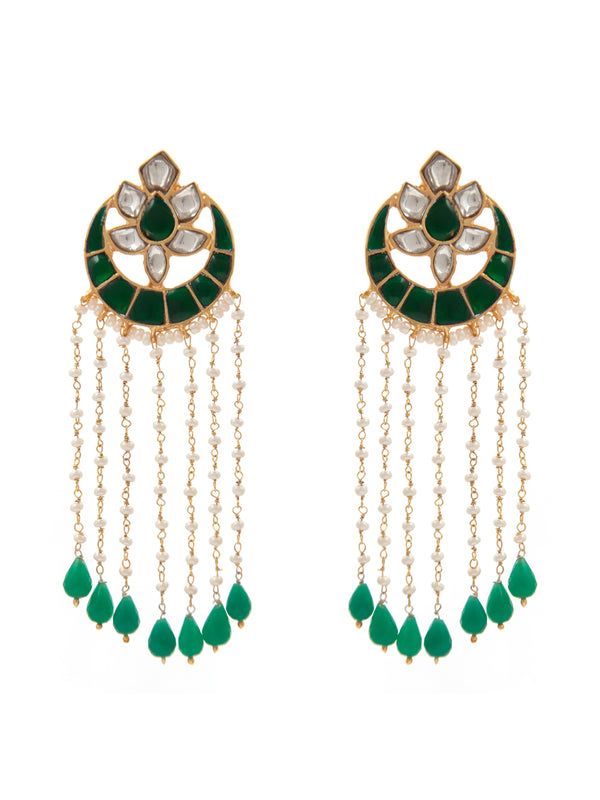 Swarna Moti Chaandbali: 925 Sterling Silver Gold Plated with Green and White Kundan alternate