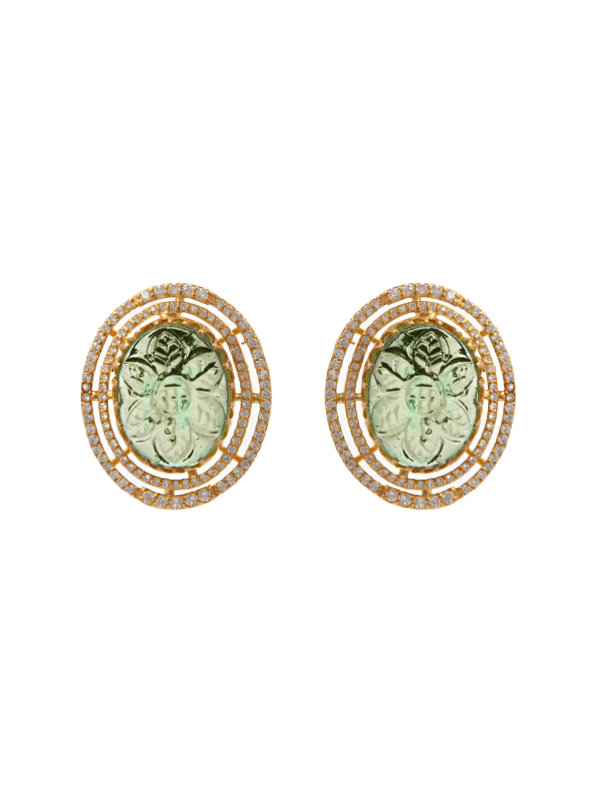 Verdant Carved Gemstone Studs: 925 Sterling Silver Gold Plated view 2