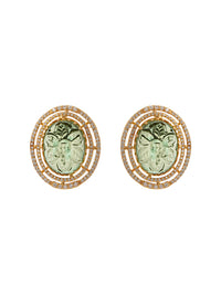 Verdant Carved Gemstone Studs: 925 Sterling Silver Gold Plated view 2