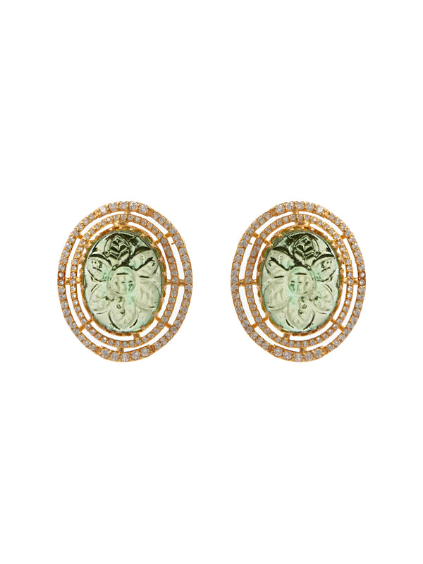 Verdant Carved Gemstone Studs: 925 Sterling Silver Gold Plated alternate
