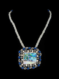 Oceanic Glow: 925 Silver Mother of Pearl Necklace with Blue Thread view 2