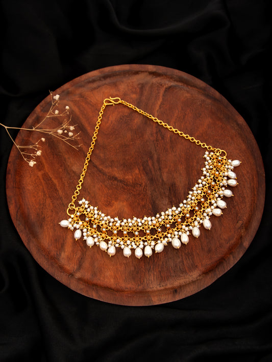 Pearlescent Elegance: 925 Silver Gold Plated Necklace with Pearl Drops