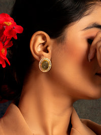 Verdant Carved Gemstone Studs: 925 Sterling Silver Gold Plated view 4