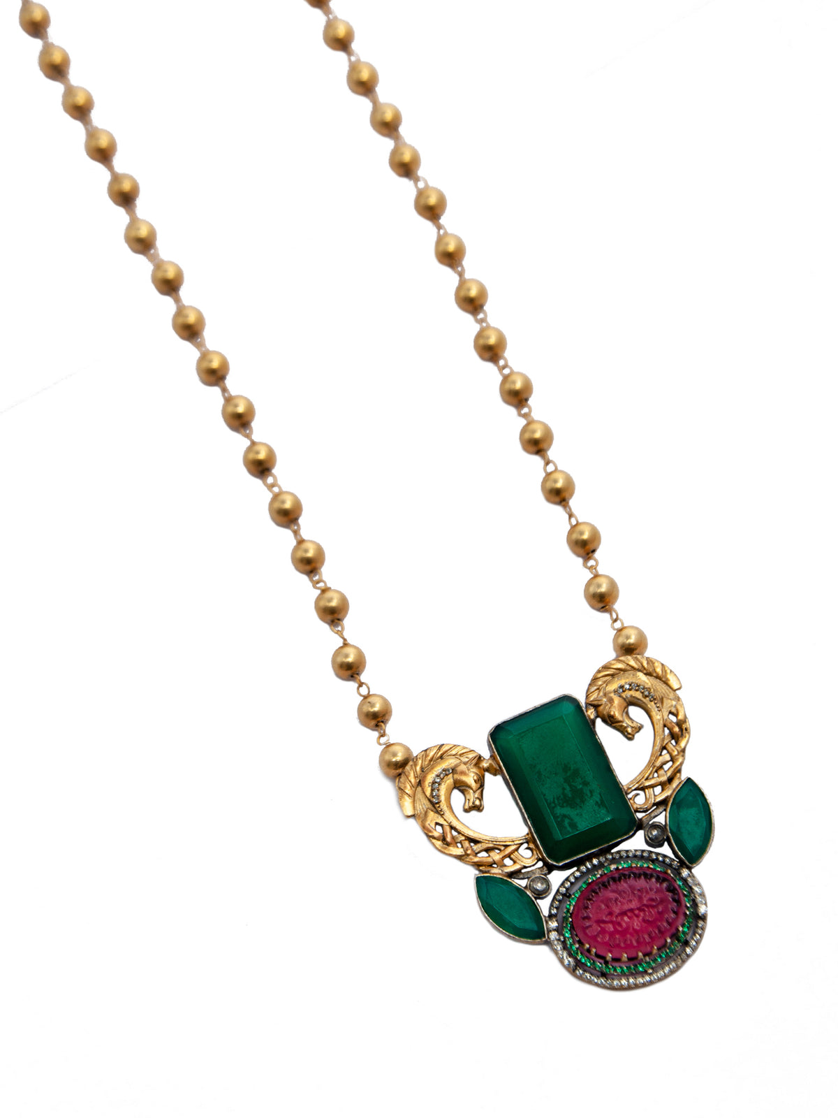 Seaside Splendor: 925 Silver Sea Horse Motif Fusion Gold Plated Beaded Necklace view 3