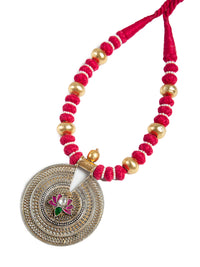 Lotus Radiance: 925 Silver Round Pendant Necklace with Signature Lotus Motif view 4