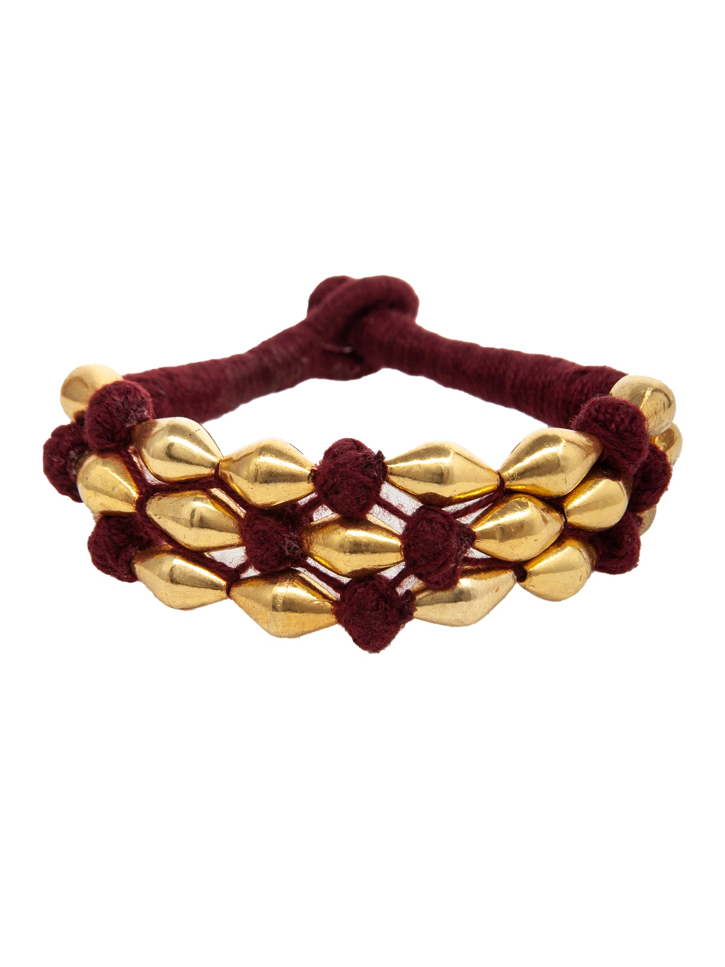 Maroon Melody: 925 Silver Gold Plated Dholki Bead Bracelet