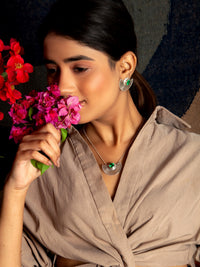 Verdant Fanfare: 925 Sterling Silver Gold Plated Necklace with Green Gemstone view 4