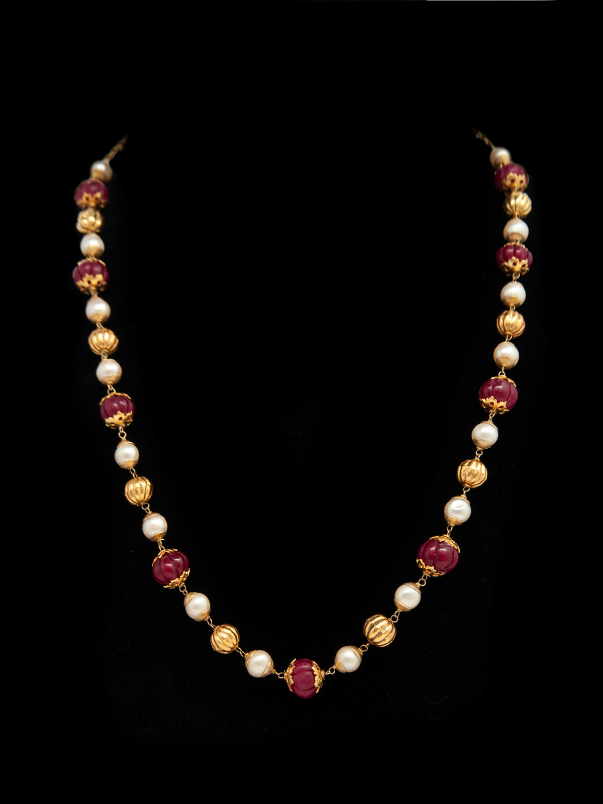 Scarlet Melon Radiance: 925 Silver Beaded Necklace with Red Melon Cut Beads view 4