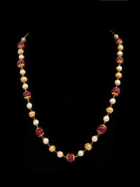 Scarlet Melon Radiance: 925 Silver Beaded Necklace with Red Melon Cut Beads view 4