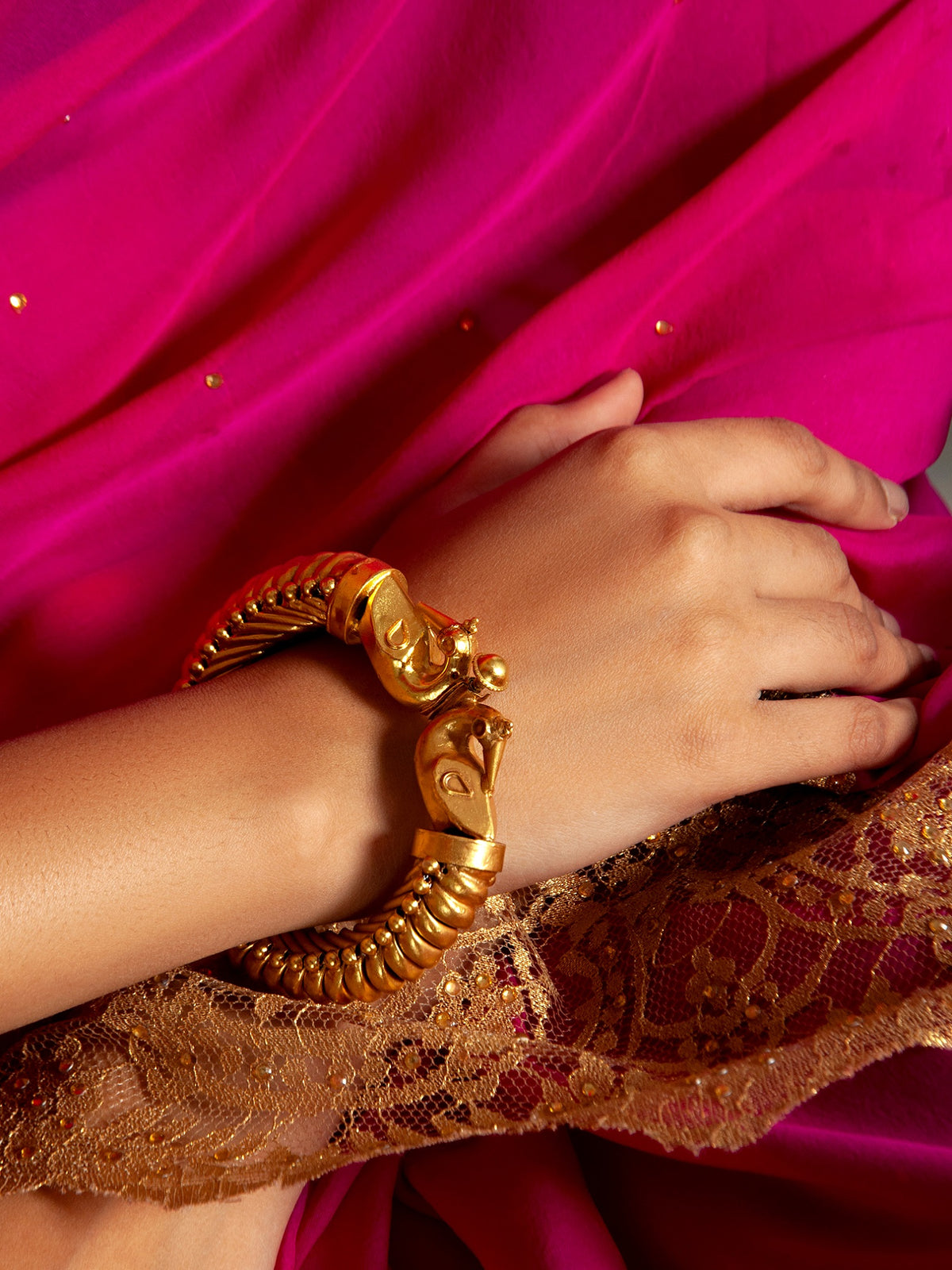 Peacock Splendor: 925 Silver Gold Plated Peacock Sutlada Bangle view 4