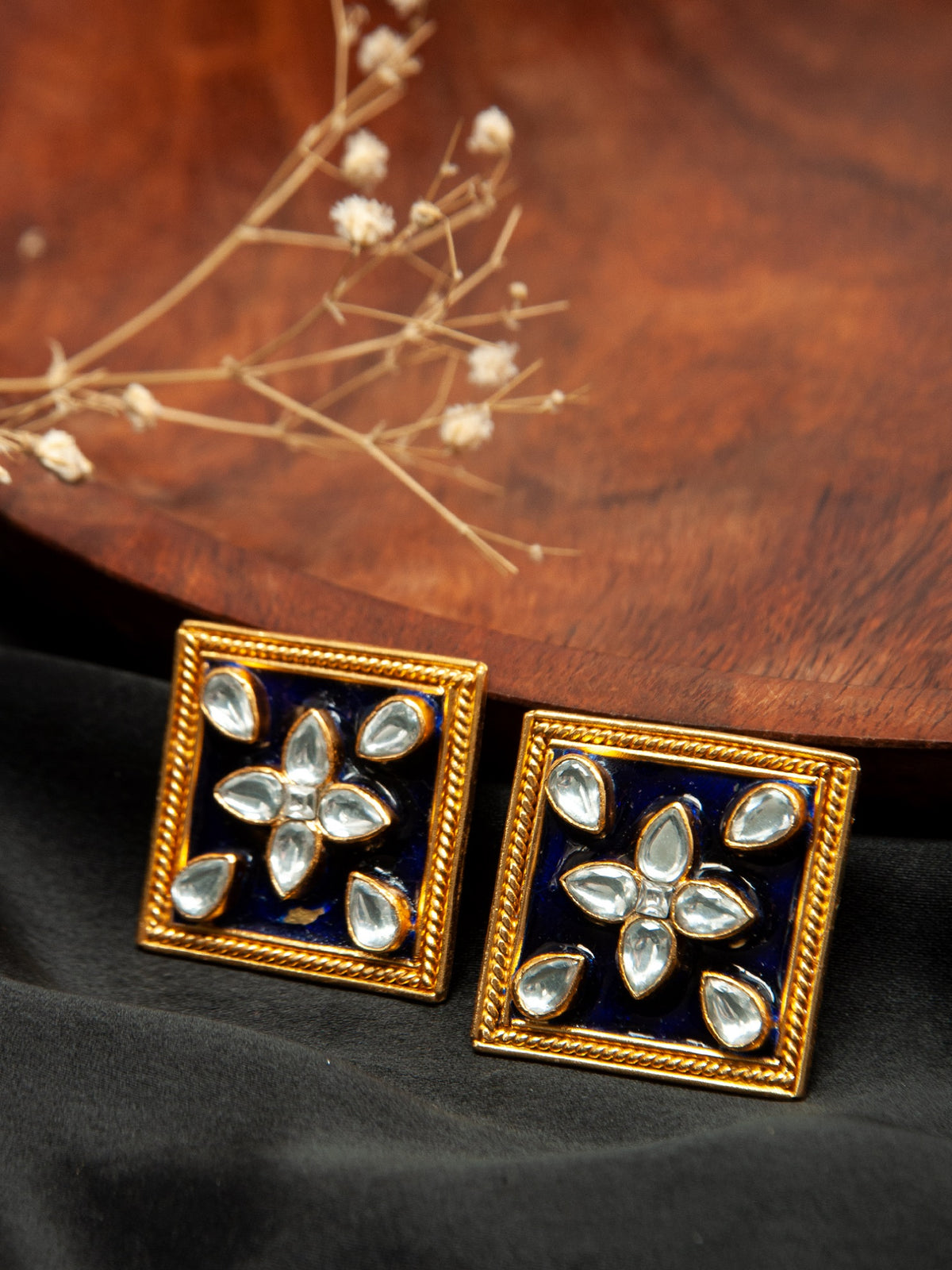 Sona Meenakari Swarna Studs: 925 Sterling Silver Gold Plated view 1