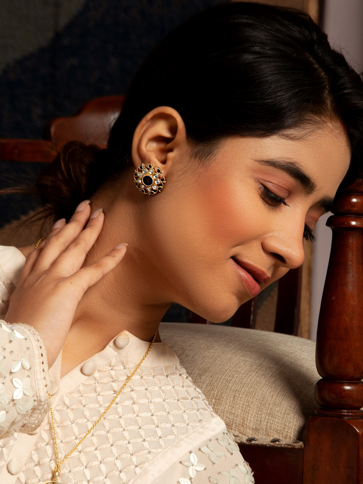 Mystic Noir: 925 Sterling Silver Earrings with Black Onyx and Kundan view 3