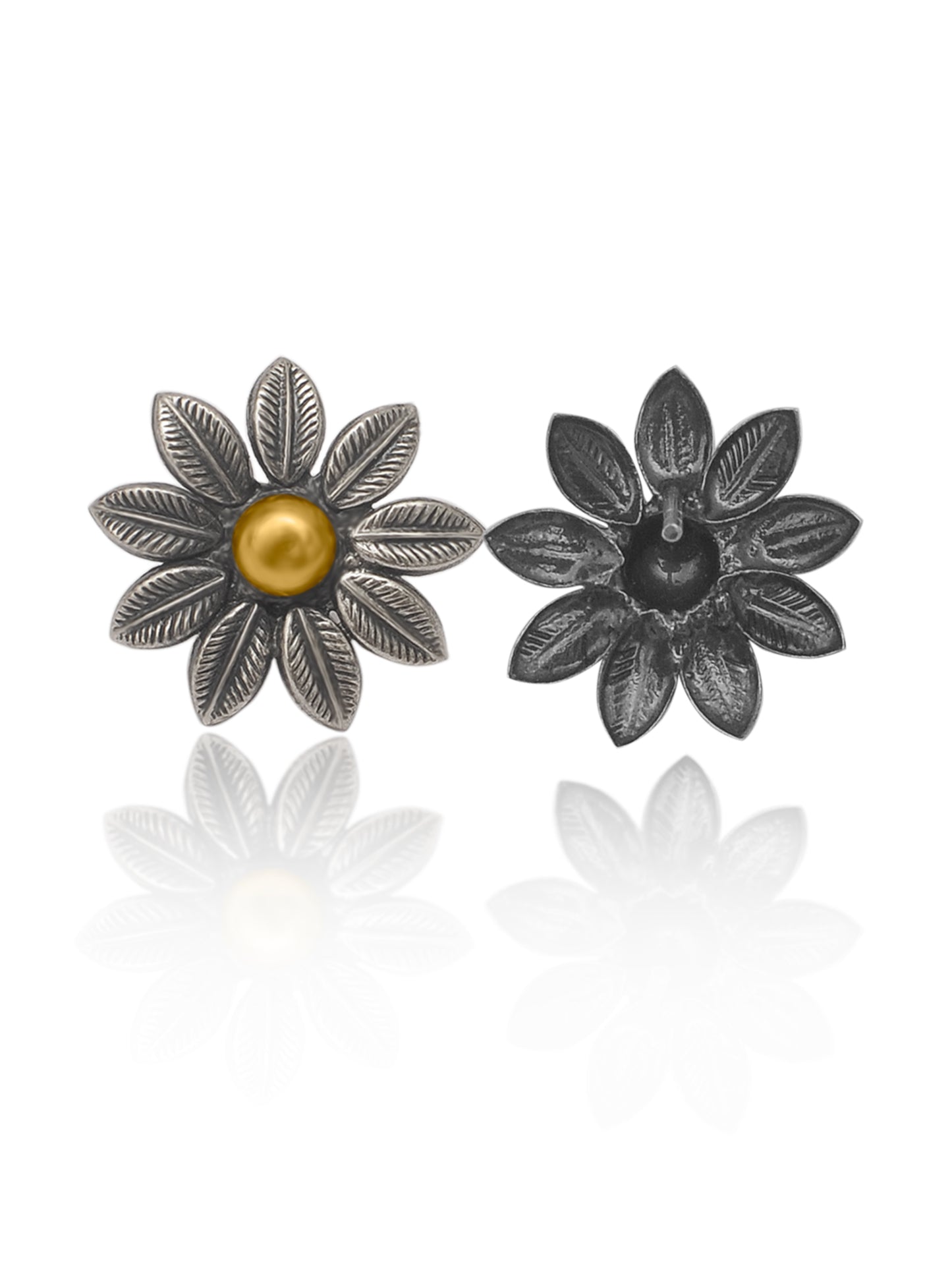 Nitya 925 Silver Two Tone Flower Earrings
