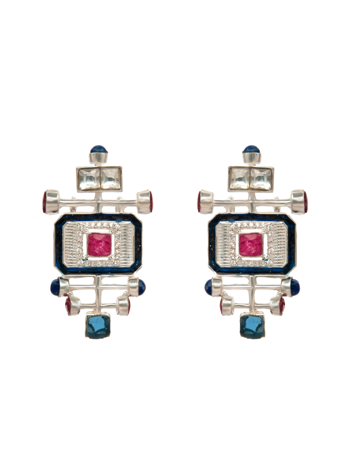 Azure Enchantment Modern Kundan Studs: 925 Sterling Silver view 3