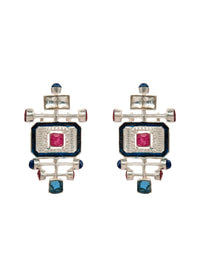 Azure Enchantment Modern Kundan Studs: 925 Sterling Silver view 3