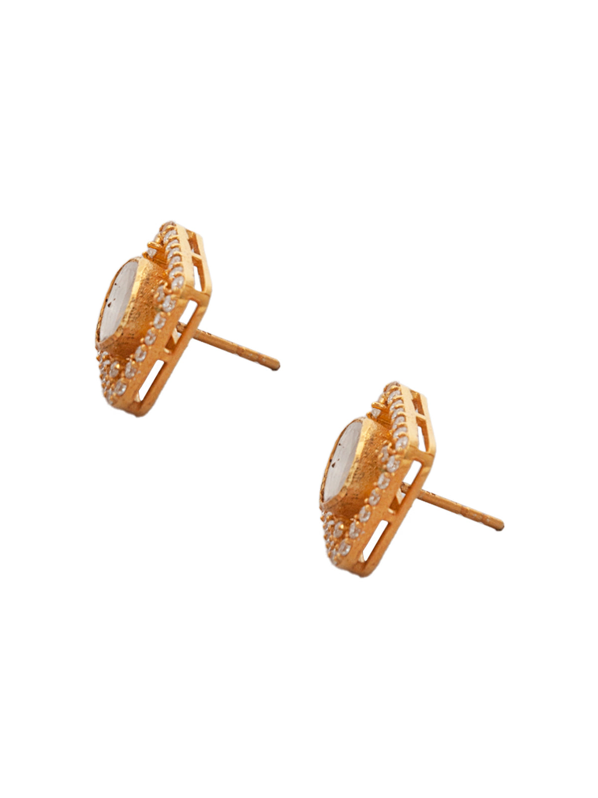 Swarna Varg Moissanite Studs: 925 Sterling Silver Gold Plated view 4