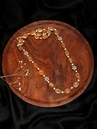 Sunflower Radiance: 925 Silver Citrine Gemstone Beads Necklace with Floral Kundan Motif view 1