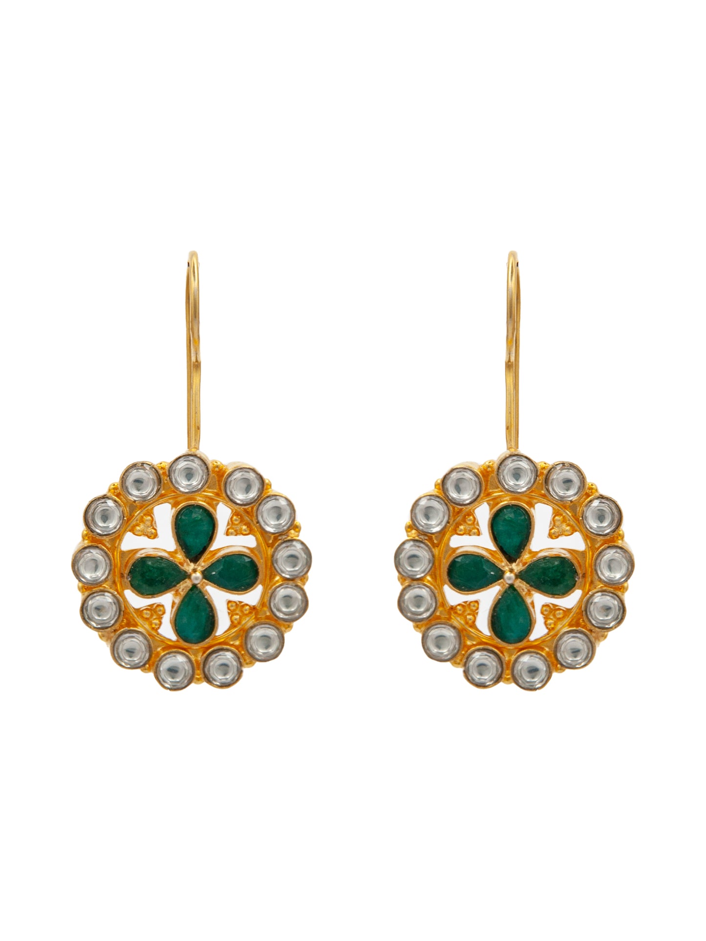 Green Elegance: 925 Sterling Silver Earrings with White Kundan and Green Onyx