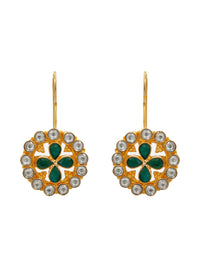 Green Elegance: 925 Sterling Silver Earrings with White Kundan and Green Onyx view 2