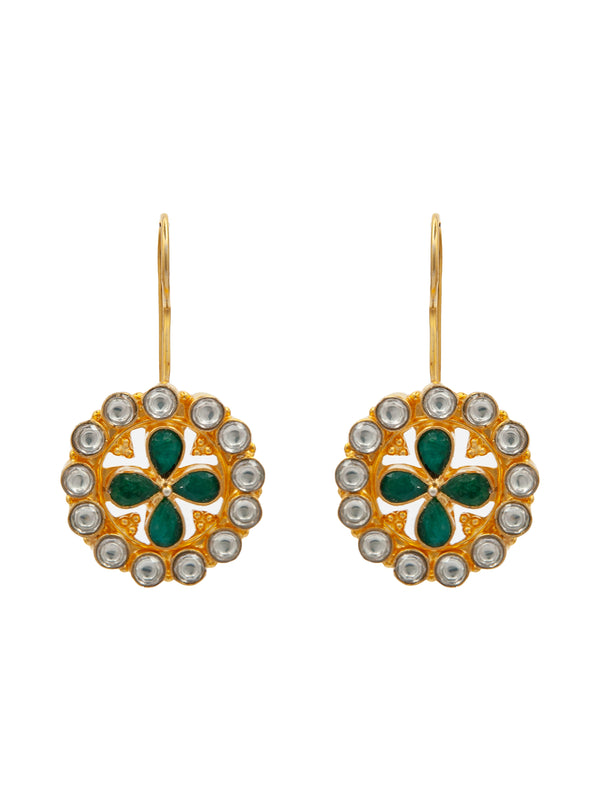 Green Elegance: 925 Sterling Silver Earrings with White Kundan and Green Onyx alternate