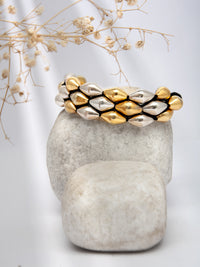 Dual-Tone Dholki Delight: 925 Silver Two Tone Bracelet view 3
