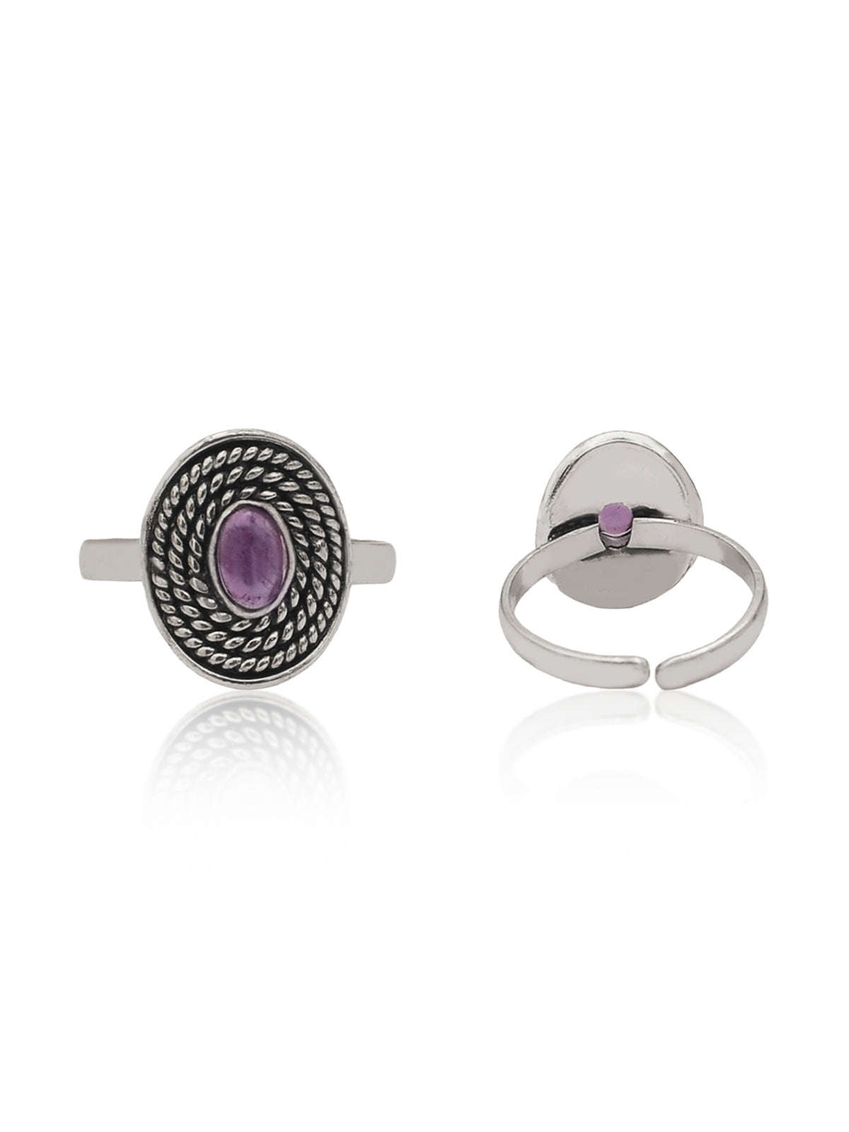 Nitya 925 Silver Oxidized Amethyst Adjustable Ring view 2