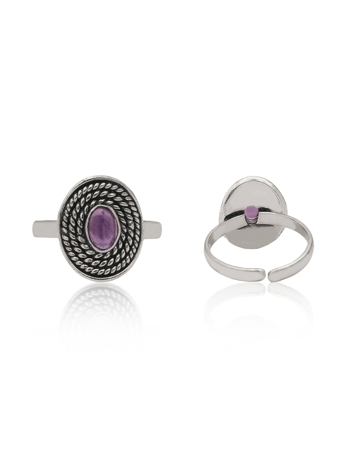 Nitya 925 Silver Oxidized Amethyst Adjustable Ring