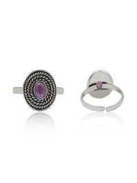 Nitya 925 Silver Oxidized Amethyst Adjustable Ring view 2