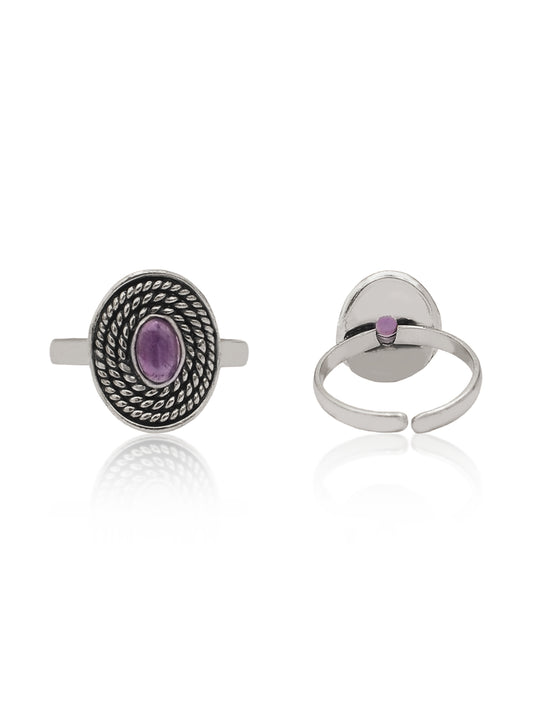 Nitya 925 Silver Oxidized Amethyst Adjustable Ring