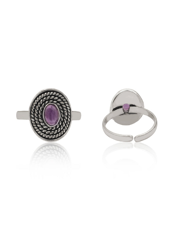 Nitya 925 Silver Oxidized Amethyst Adjustable Ring alternate view