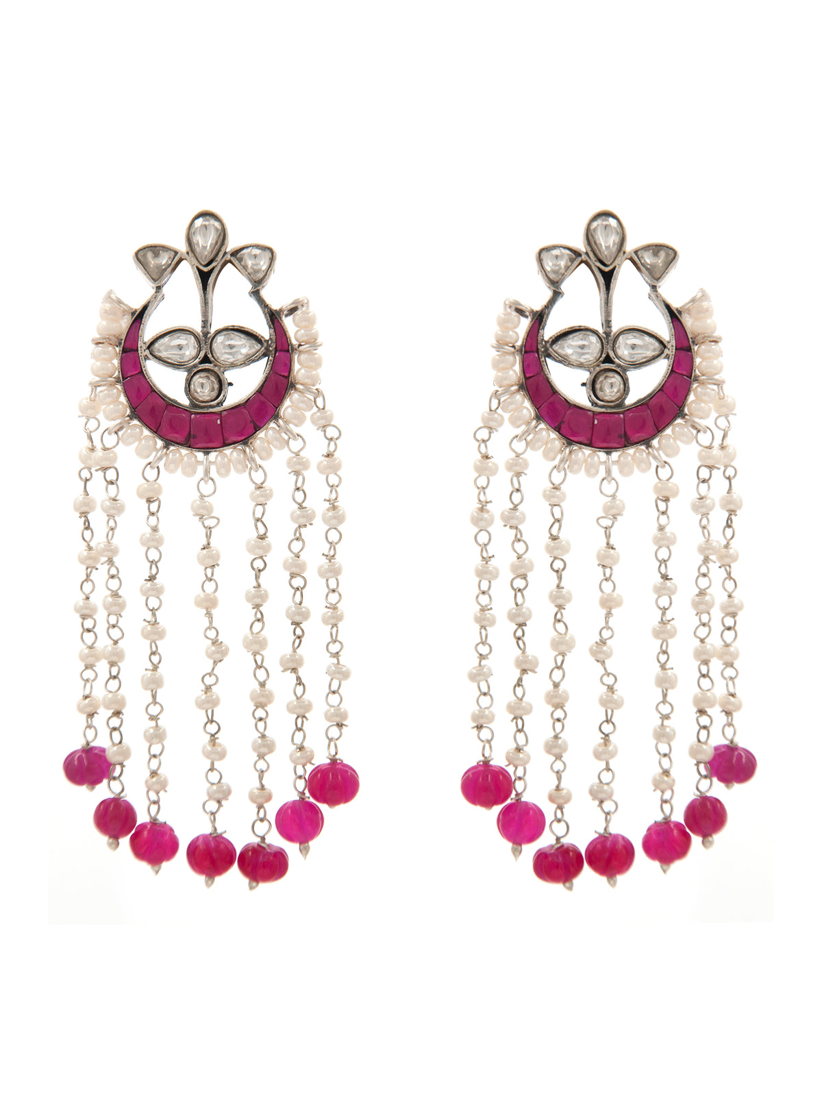 Sone Ki Gulabi Chaandbali: 925 Sterling Silver with Pink and White Kundan and Pearl view 2