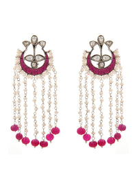 Sone Ki Gulabi Chaandbali: 925 Sterling Silver with Pink and White Kundan and Pearl view 2