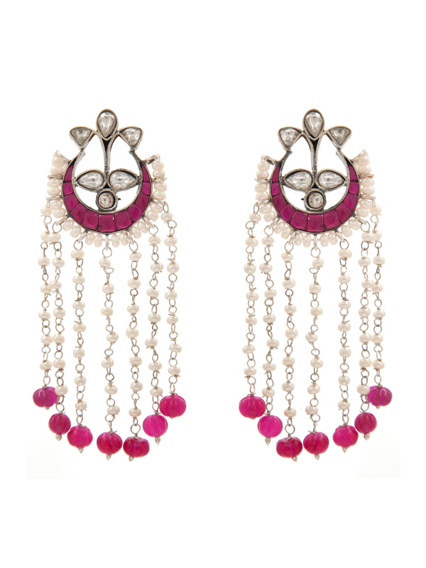Sone Ki Gulabi Chaandbali: 925 Sterling Silver with Pink and White Kundan and Pearl alternate