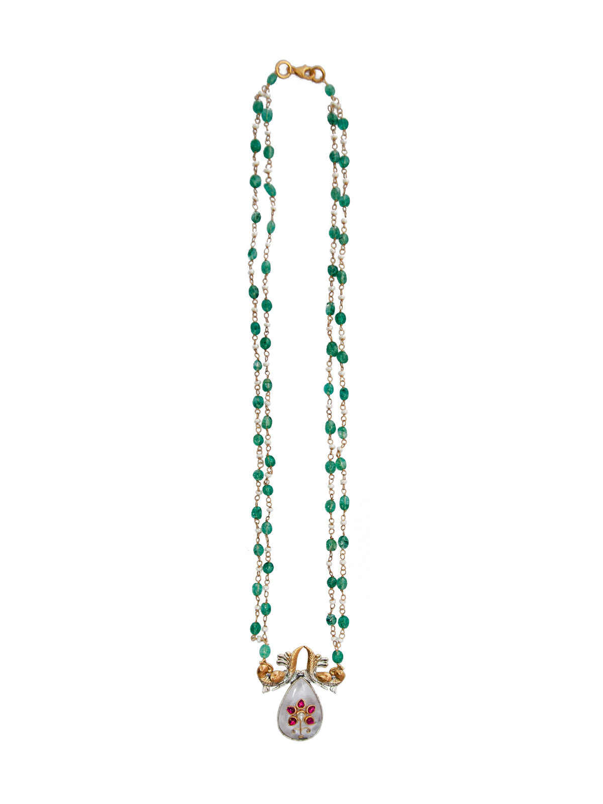 Avian Elegance: 925 Silver Fusion Birds Motif Necklace with Crystal Quartz Inlay Work view 4