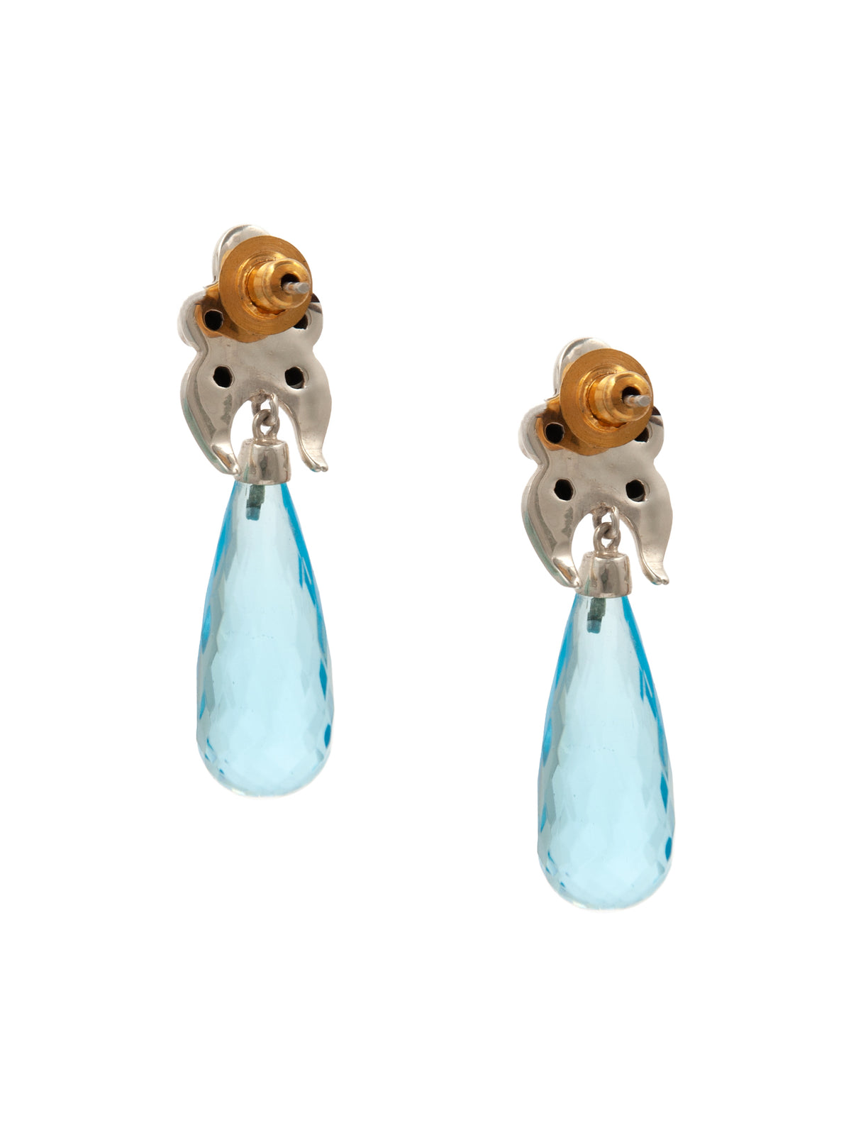 Aqua Briolette Kundan Drop Earrings: 925 Sterling Silver view 5