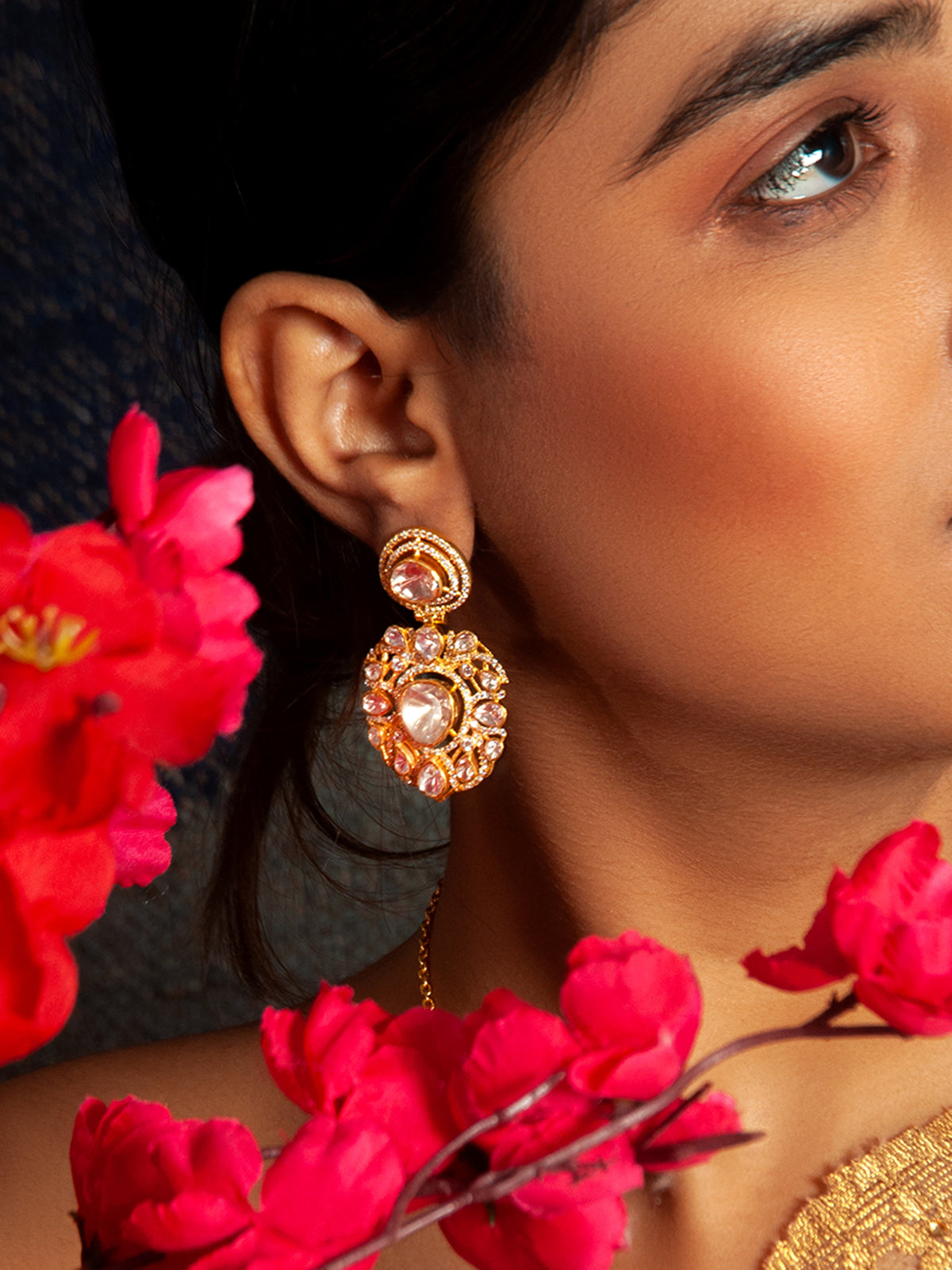 Swarna Utsav Moissanite Earrings: 925 Sterling Silver Gold Plated view 2