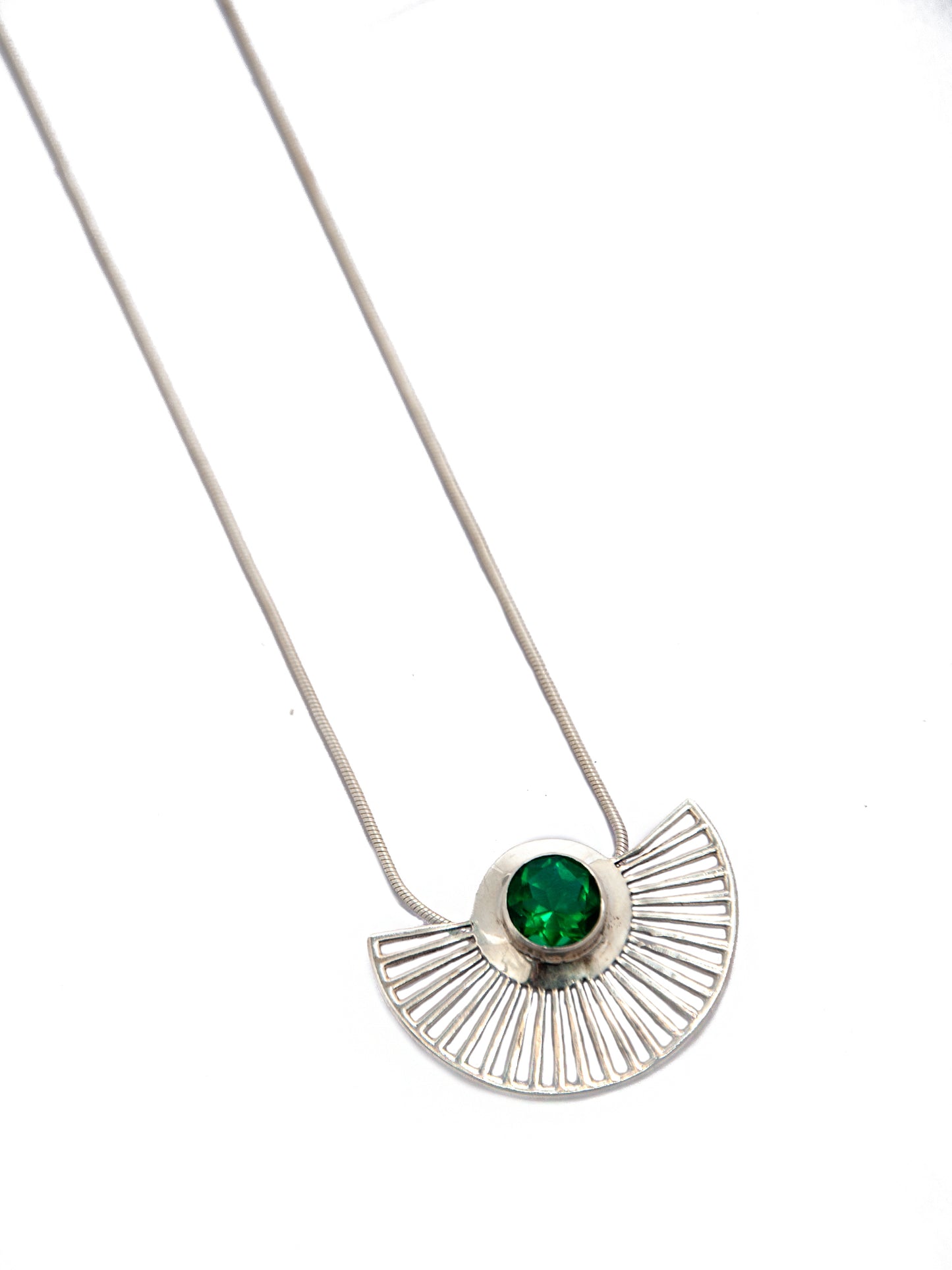 Verdant Fanfare: 925 Sterling Silver Gold Plated Necklace with Green Gemstone