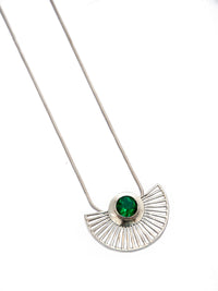 Verdant Fanfare: 925 Sterling Silver Gold Plated Necklace with Green Gemstone view 5