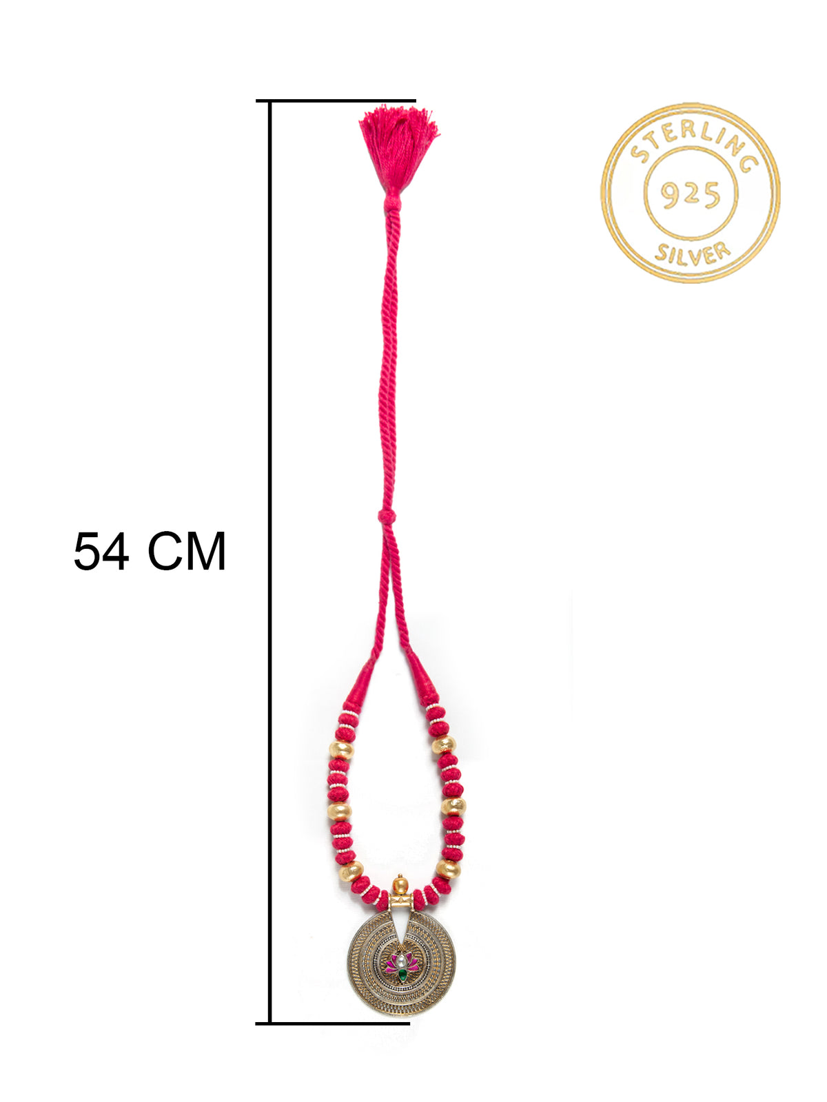 Lotus Radiance: 925 Silver Round Pendant Necklace with Signature Lotus Motif view 6