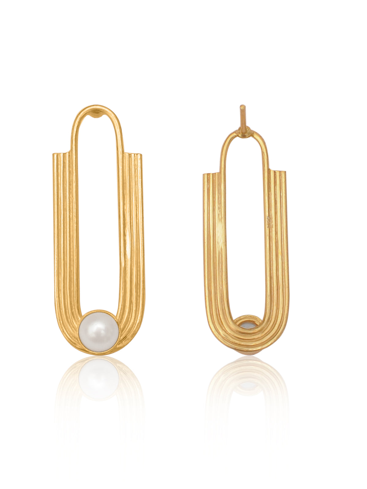 Nitya 925 Silver Gold Plated  Modern Earrings with Freshwater Pearl view 3