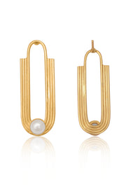 Nitya 925 Silver Gold Plated  Modern Earrings with Freshwater Pearl view 3