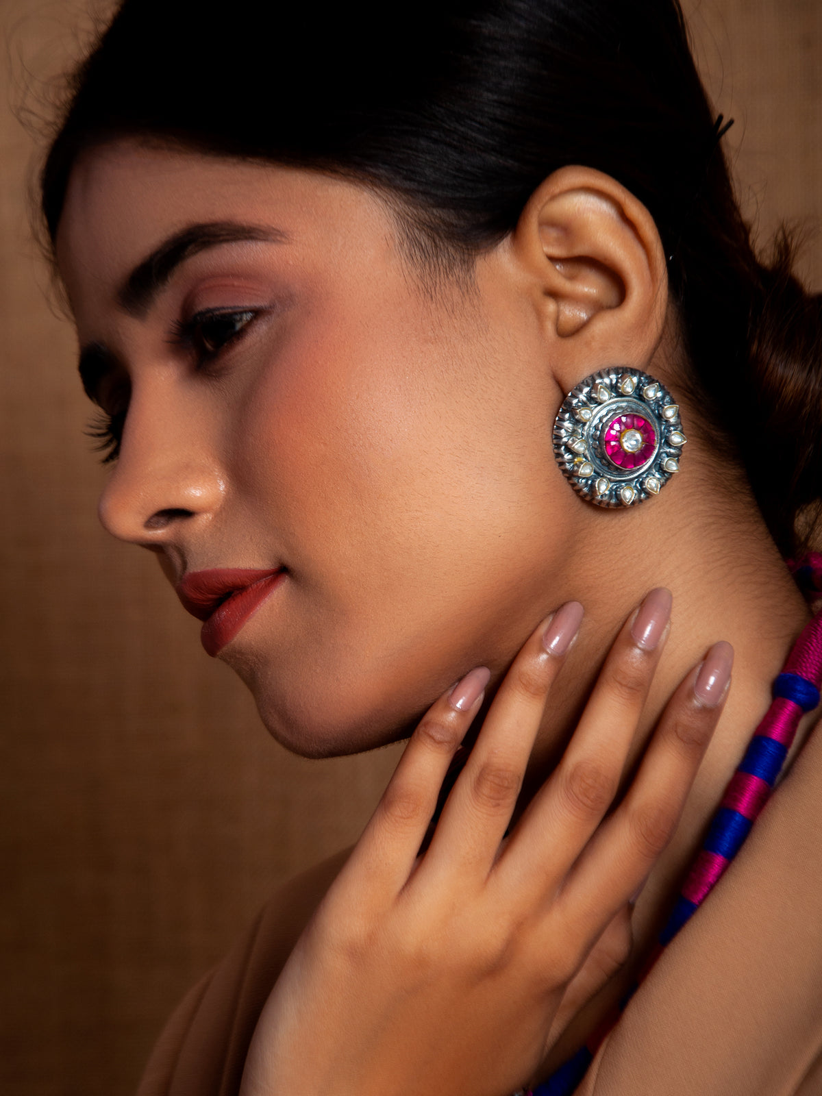 Royal Crimson Kundan Studs view 3