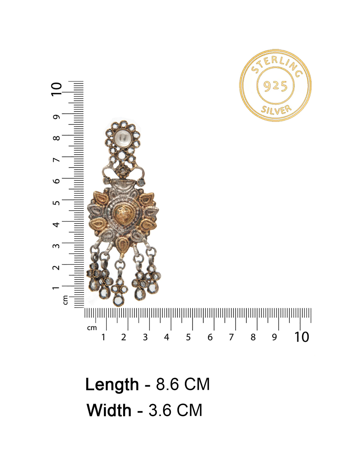 Hastakriti Swarna Varne Earrings: 925 Sterling Silver Hand Embossed Two Tone view 5