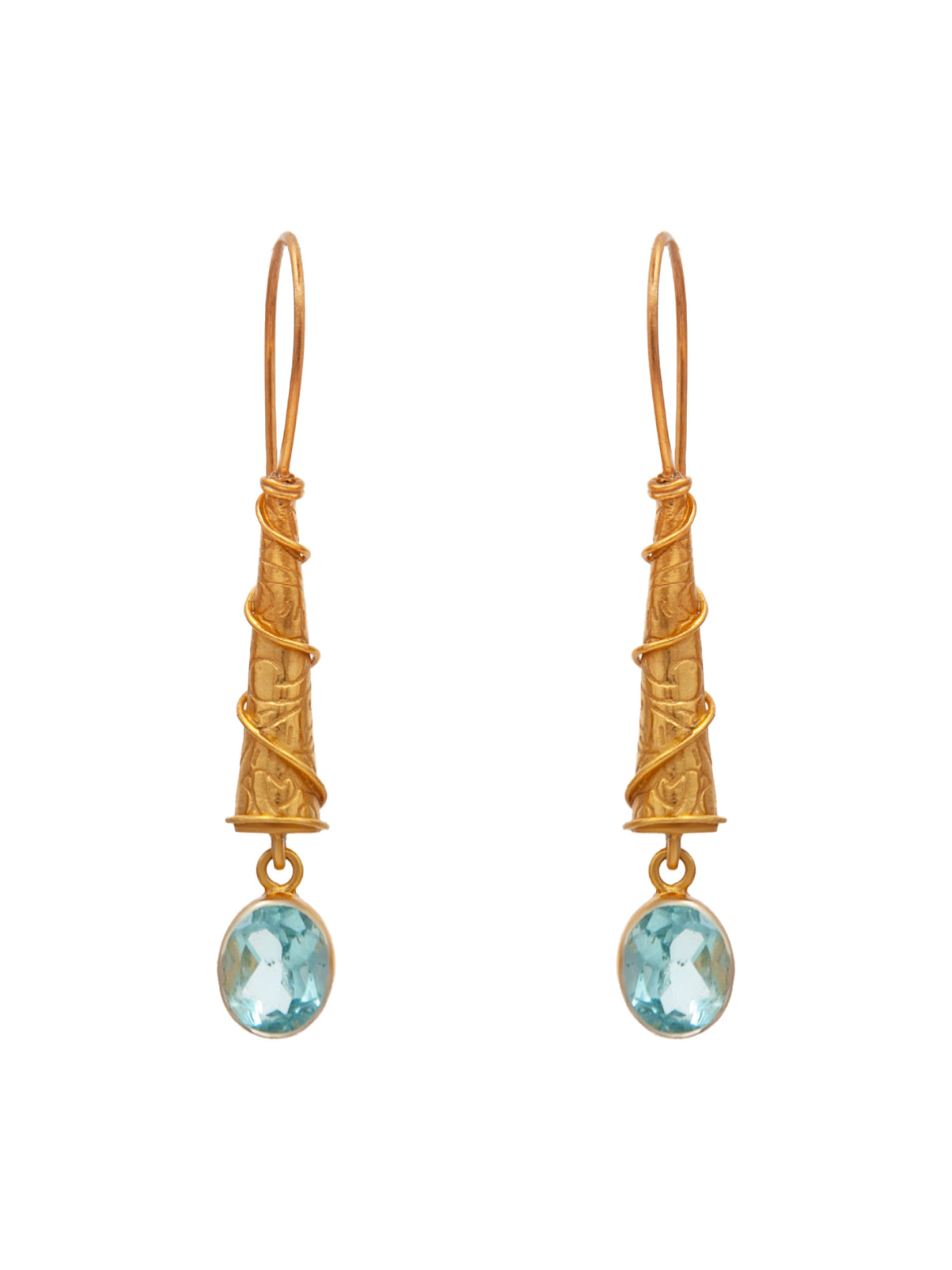Aqua Radiance Designer Dangler Earrings: 925 Sterling Silver Gold Plated view 2