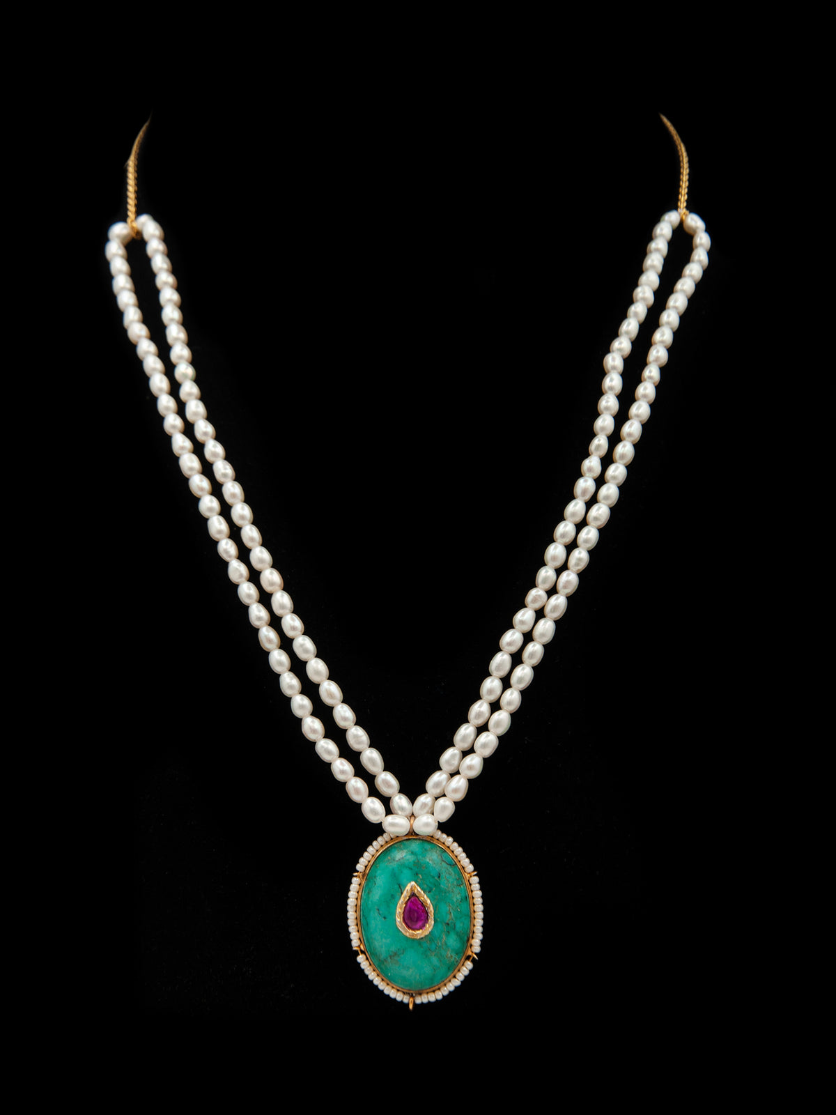 Turquoise Tranquility: 925 Silver Necklace with Pearl Beads view 3