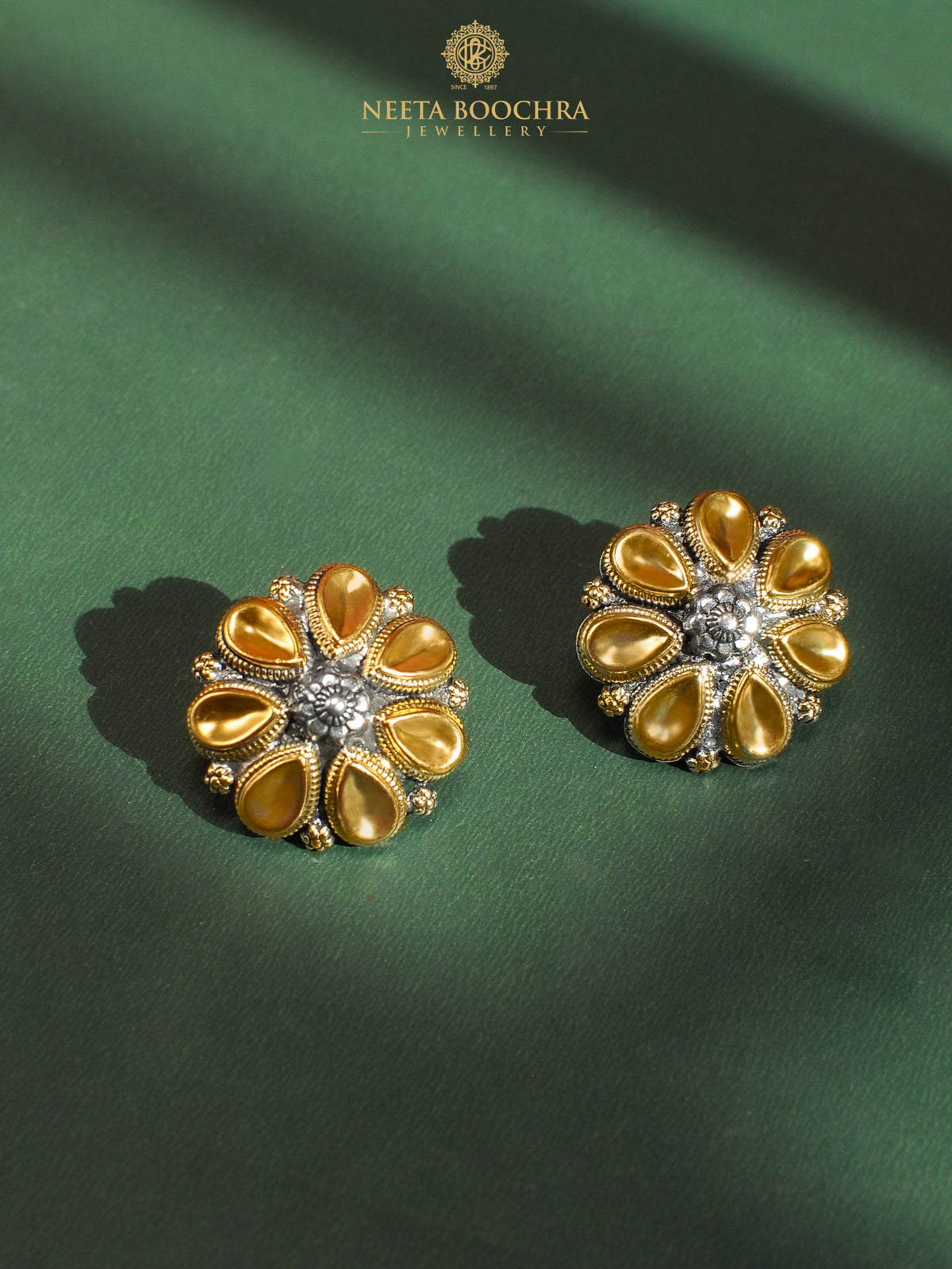 Nitya 925 Silver Two Tone Pear Earrings view 2