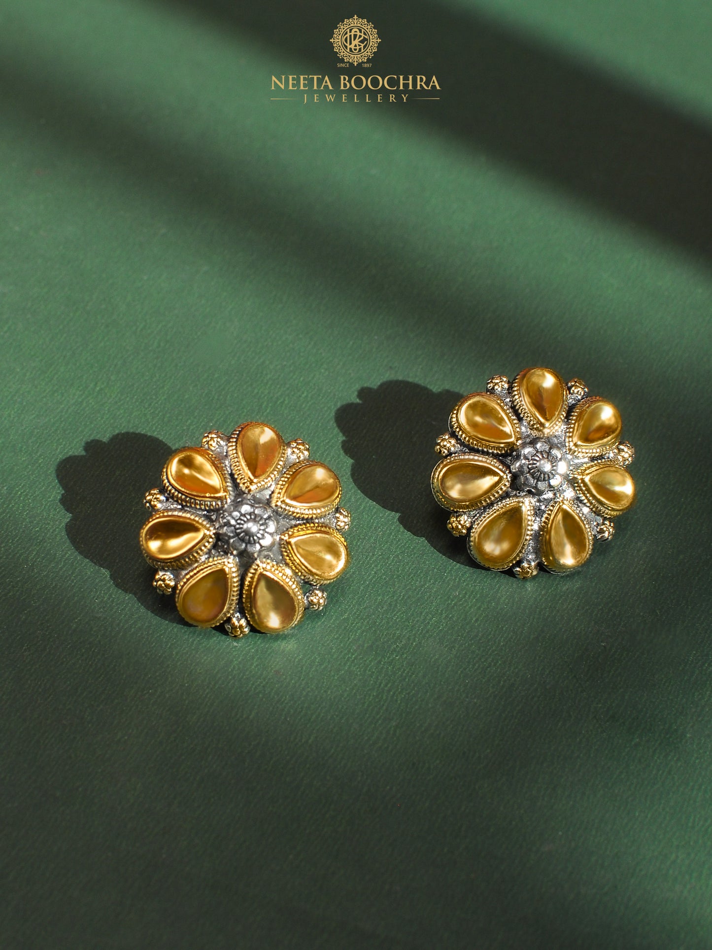 Nitya 925 Silver Two Tone Pear Earrings